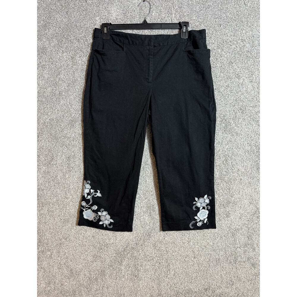 Vintage 90s Y2K Geoffrey Beene Capri Pants Women Size 16 Embroidered Floral Boho